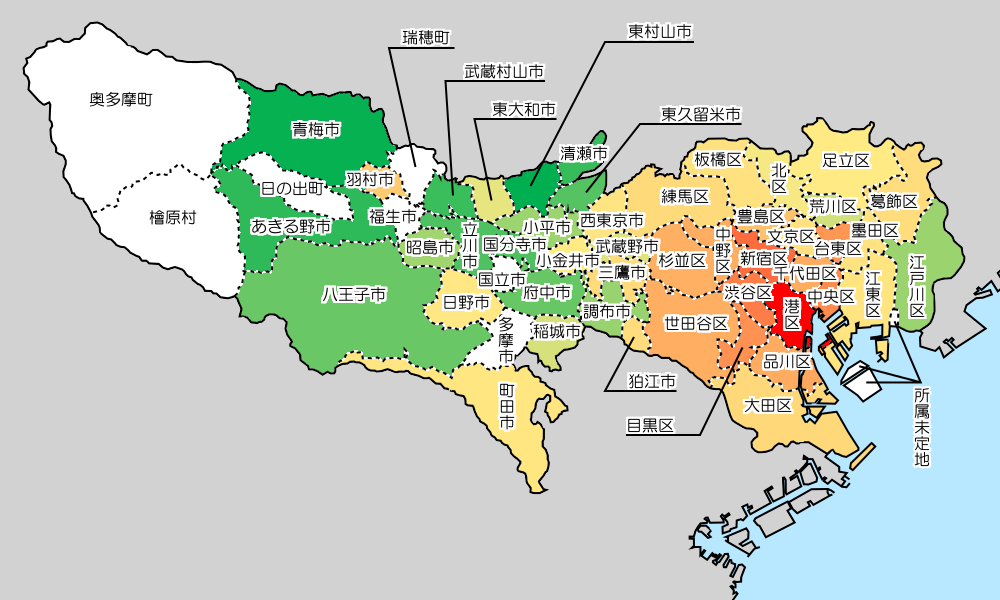 東京都の市区町村別感染者数 ４月９日発表 の感染者率を求めてみた